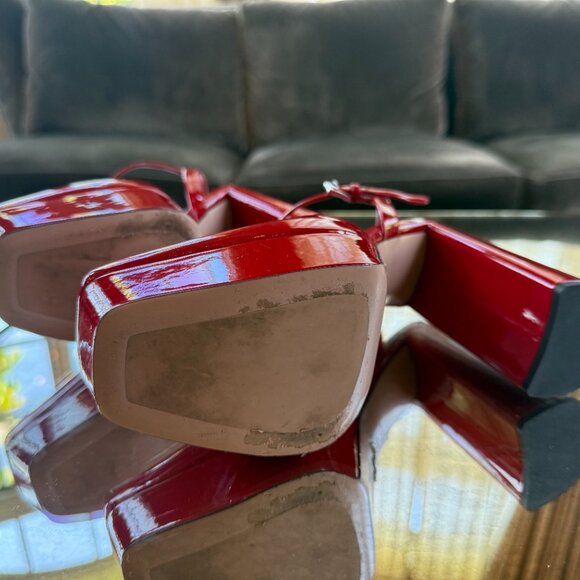 Prada Red Patent Leather Platform Heels - Picture 4 of 5